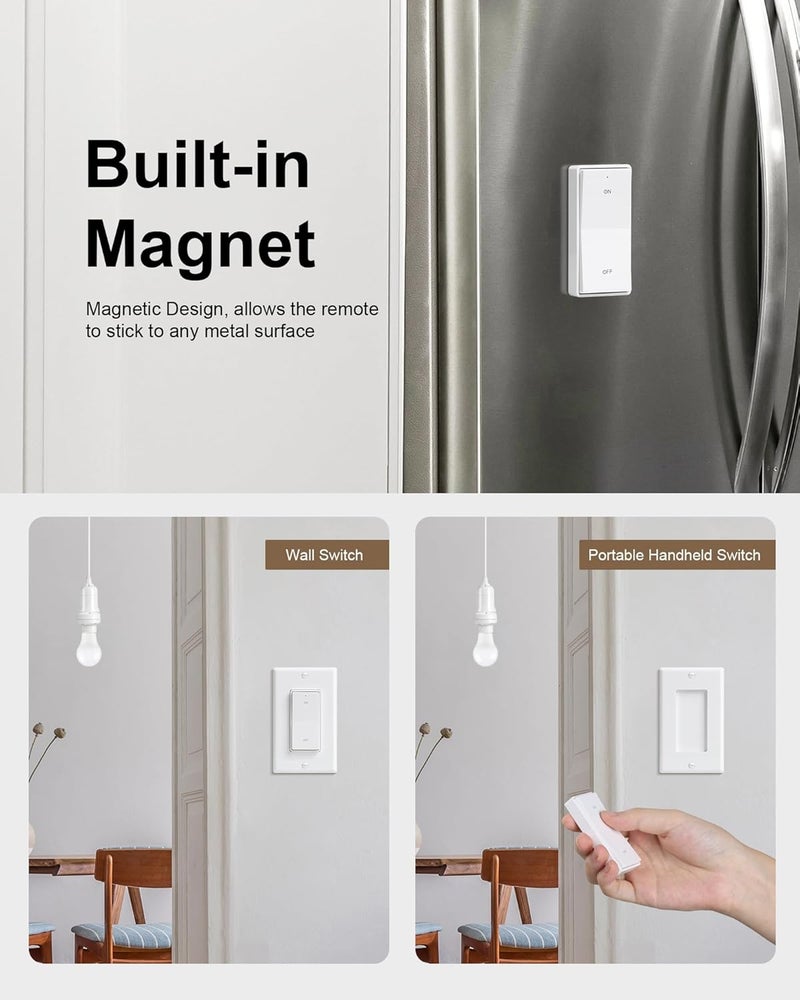 treewell Remote Control Light Bulb Socket, Decorator Rocker Wall Switch, 200FT Range Wireless Light Switch for Pull Chain Light Fixture, E26 E27 Base, No Wiring Needed (1 Wall Switch and 2 Sockets) - Image 4
